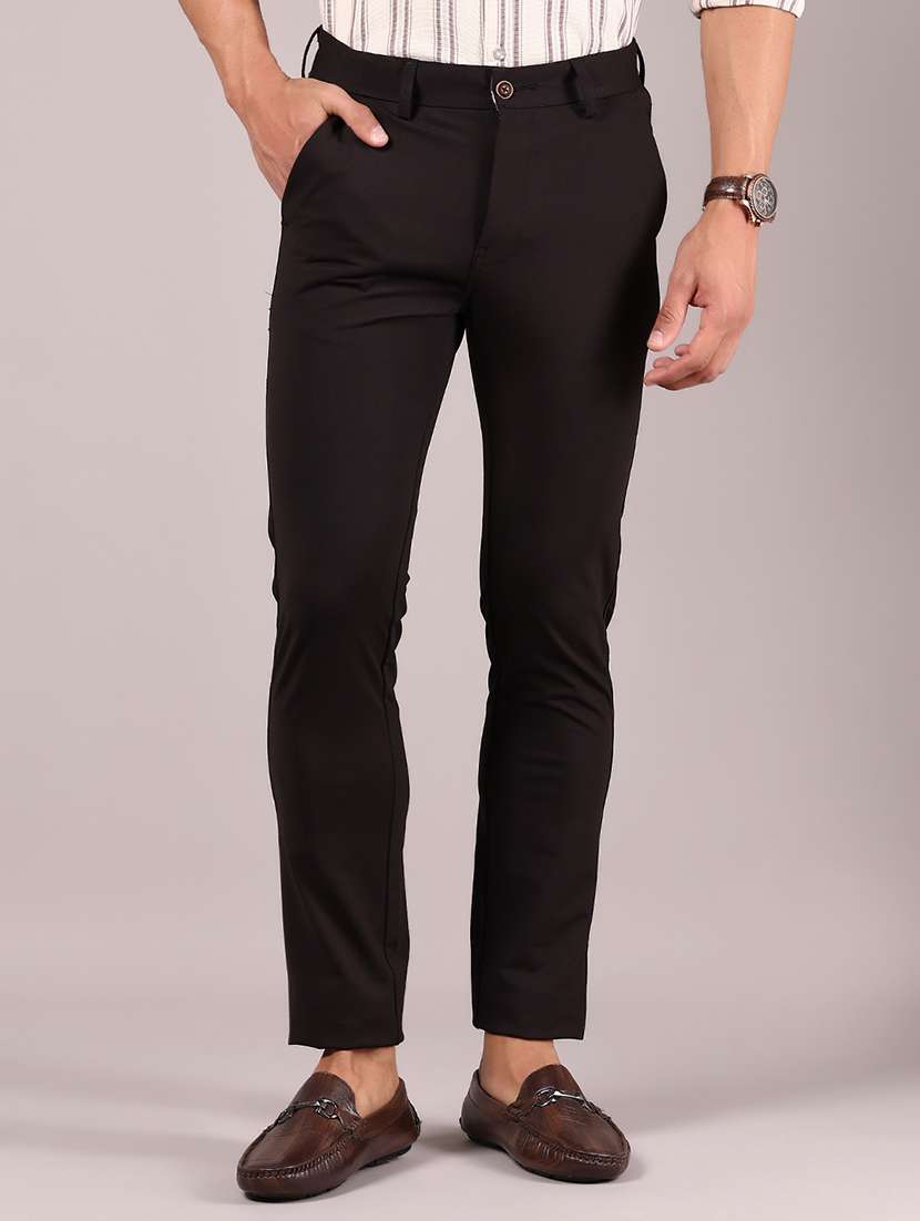 men solid md rise casual chinos 