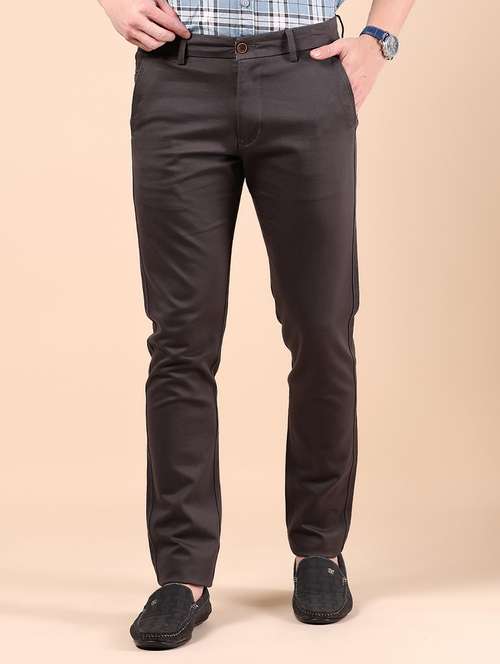 men solid md rise casual chinos - 21873444 - Standard Image - 0