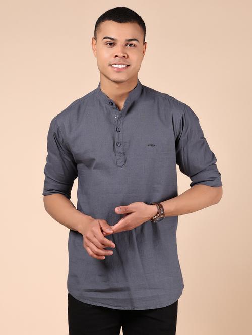 men solid mandarin neck short kurta - 21873458 - Standard Image - 0
