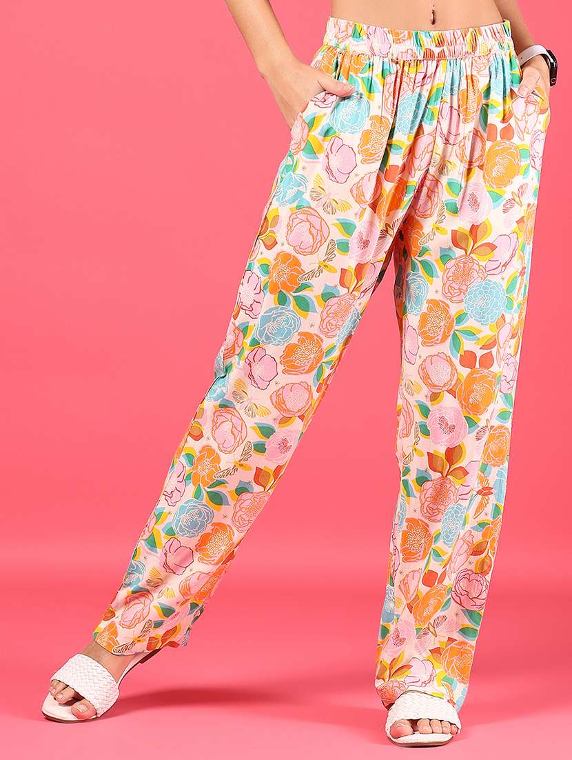women printed mid rise full length trouser
