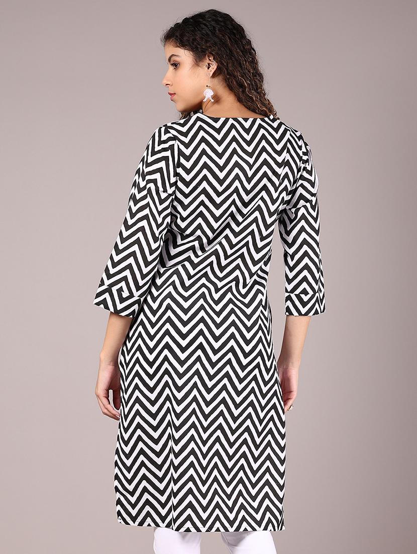 women chevron printed notch neck straight kurta - 21873466 - Standard Image - 2