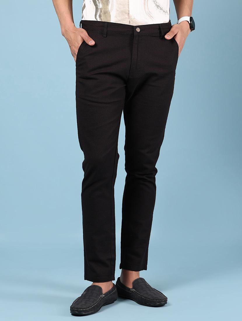 men solid md rise casual chinos 