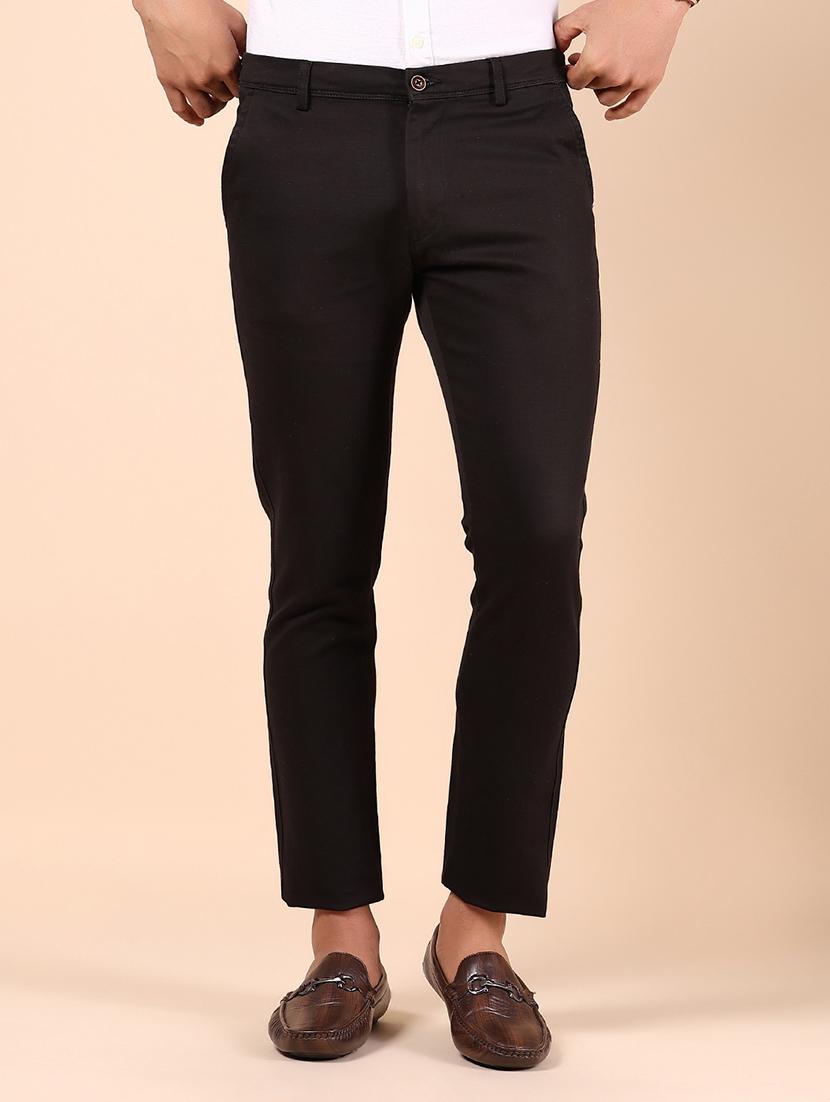 men solid md rise casual chinos 