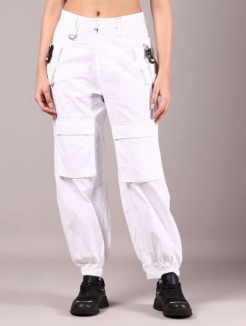 women white solid mid rise jogger - 21873584 -  Standard Image - 0