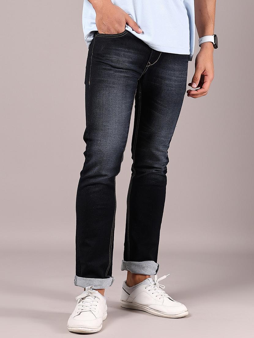 men washed mid rise full length jeans