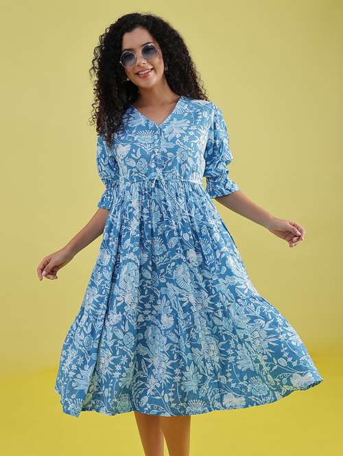 women floral v neck neck tiered dress - 21873689 - Standard Image - 0