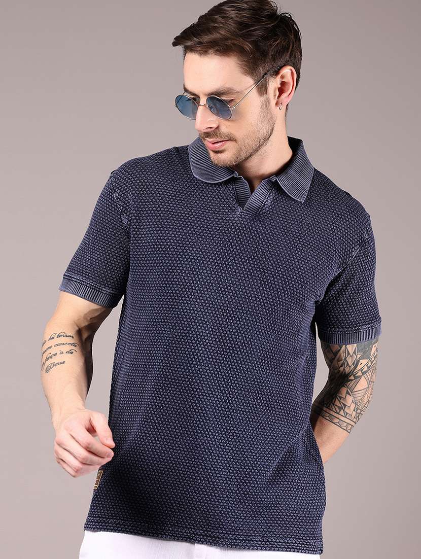 men self design short sleeve regular fit polo t-shirt