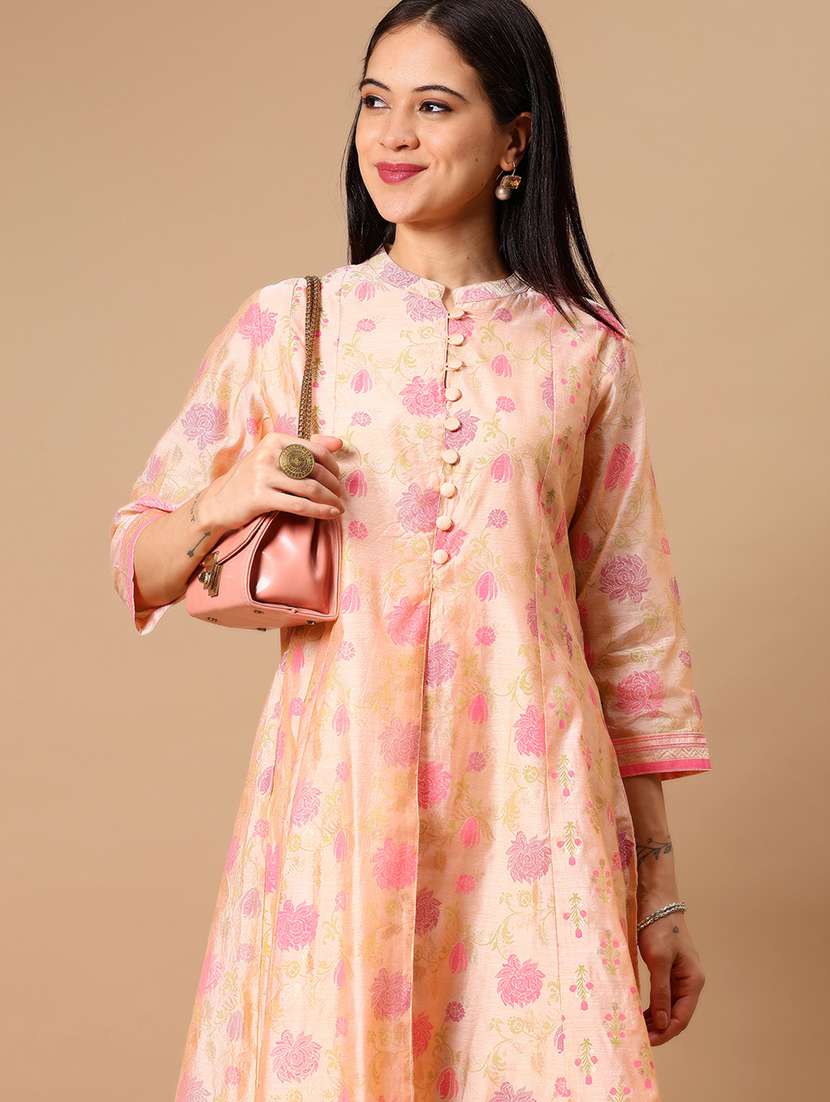 womenfloral print mandarin neck a-line kurta