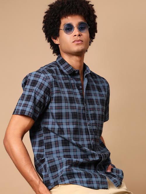 men checkered short sleeve collared casual shirt - 21873717 - Standard Image - 0