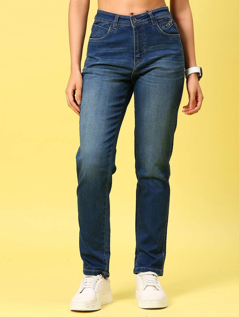 women solid high rise slim fit jean