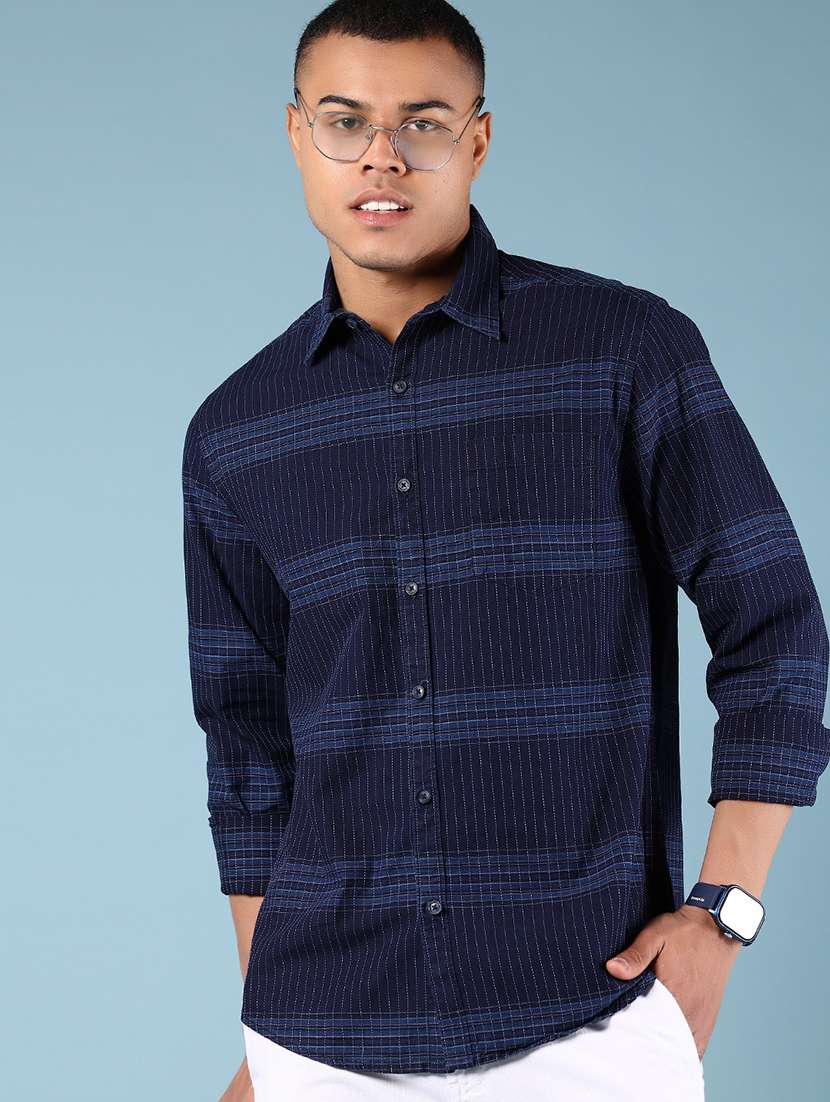 men striped long sleeve regular fit casual shirt