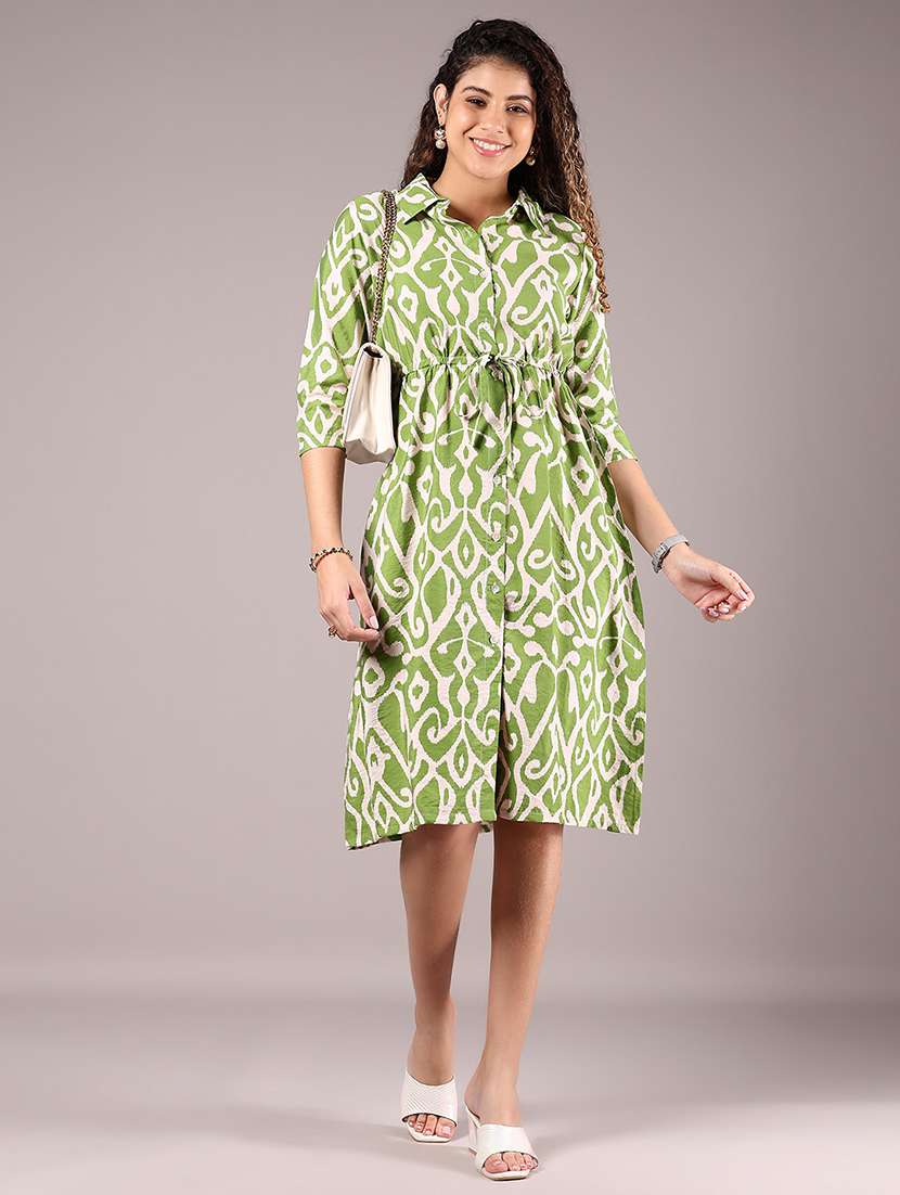 women printed collared shirt dress