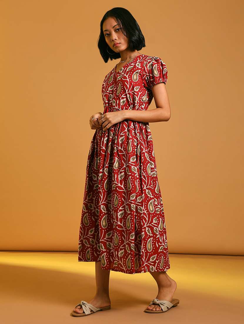 women paisley printed puff sleeve empire line dress - 21873784 -  Standard Image - 2