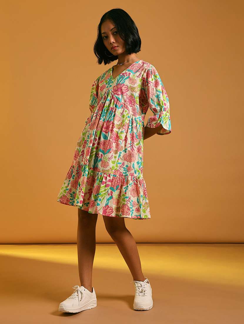 women floral printed v neck tiered dress - 21873786 - Standard Image - 2