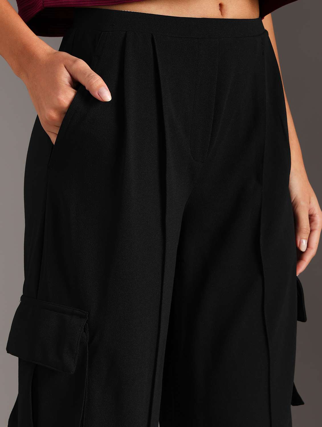 women solid mid rise relaxed fit cargo - 21873790 -  Standard Image - 2