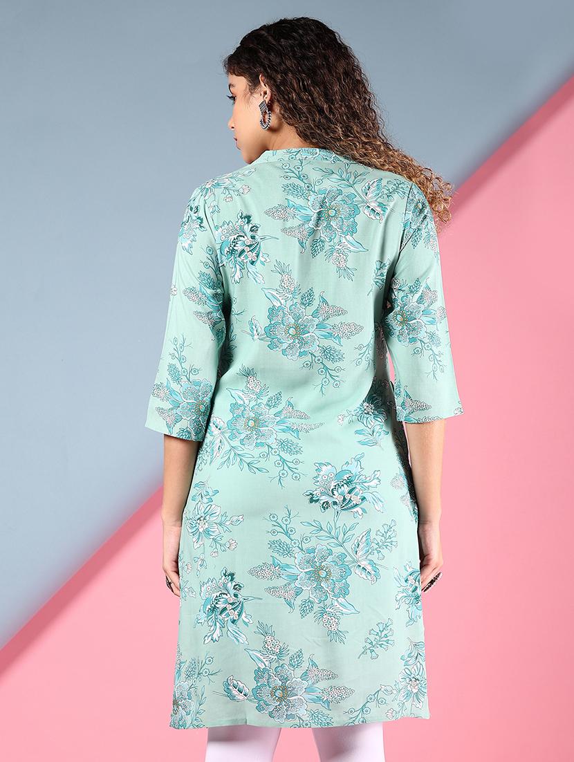 women floral printed mandarin neck straight kurta - 21873821 - Standard Image - 2