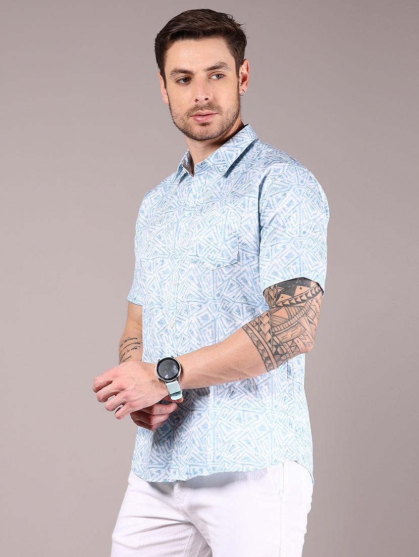 men printed collaerd short sleeve shirt - 21873824 - Standard Image - 2