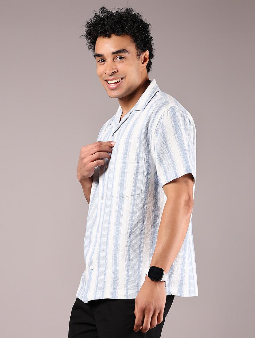 men striped cuban collaerd short sleeve shirt - 21873825 - Standard Image - 2