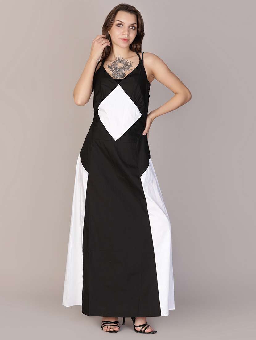 women color block halter neck a-line dress - 21873827 - Zoom Image - 0