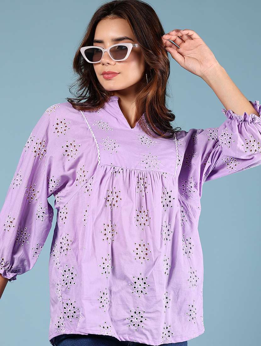 women lavender three quarter sleeve top