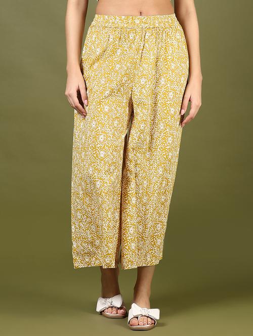 women yellow printed mid rise palazzo - 21873840 - Standard Image - 0
