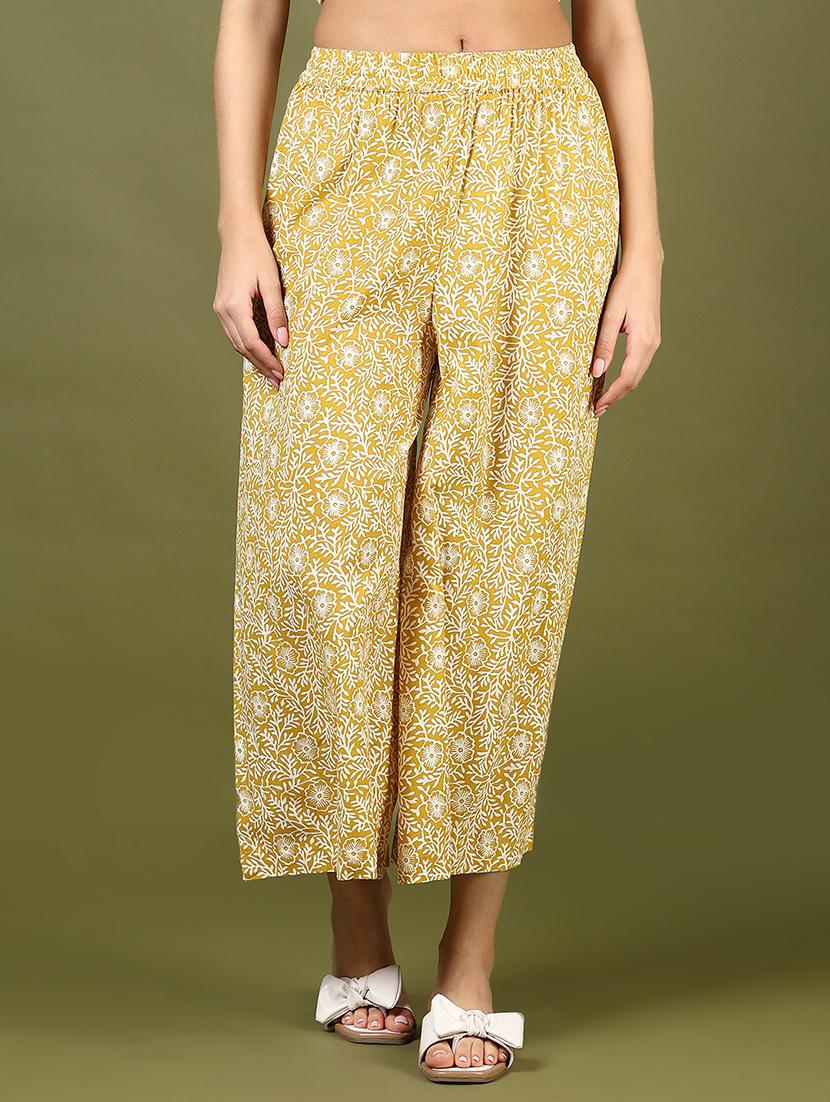 women yellow printed mid rise palazzo - 21873840 - Zoom Image - 0