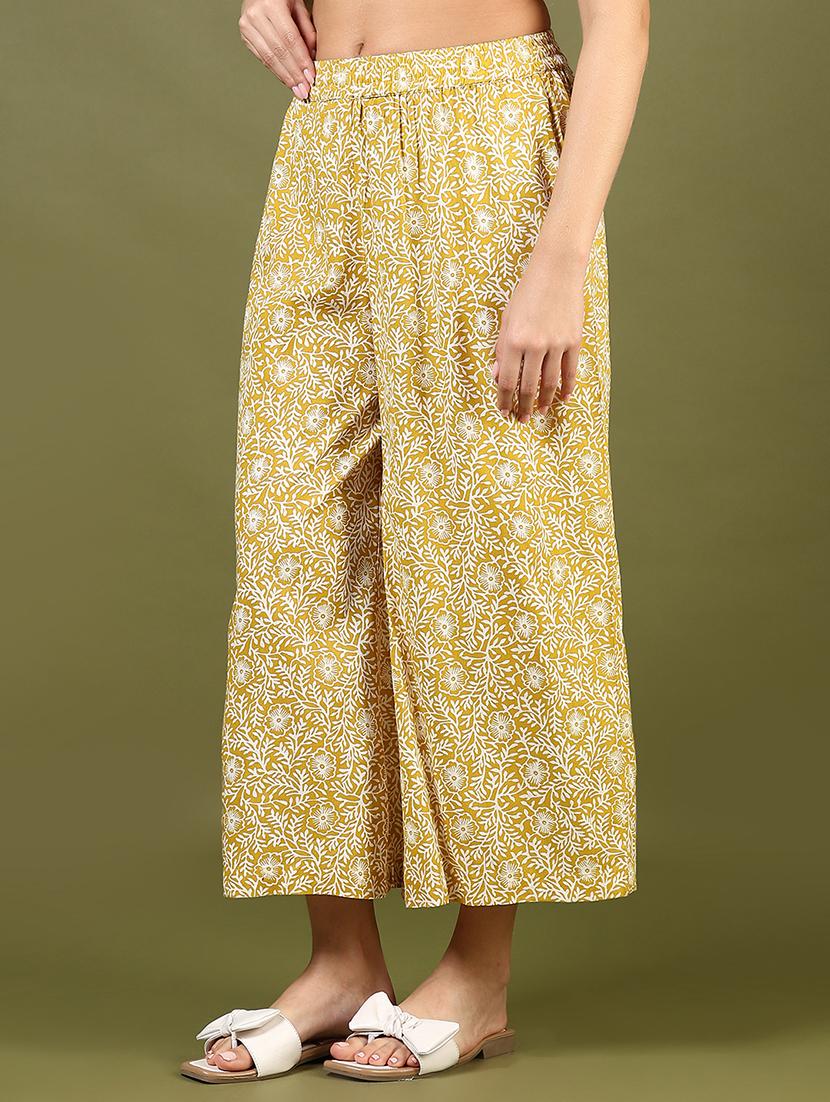 women yellow printed mid rise palazzo - 21873840 - Standard Image - 2