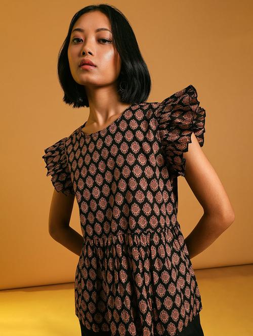 women black printed round neck top - 21873849 - Standard Image - 0
