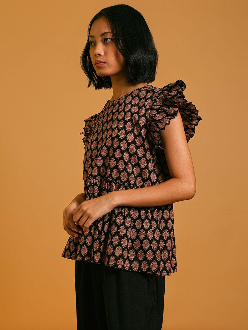 women black printed round neck top - 21873849 - Standard Image - 2