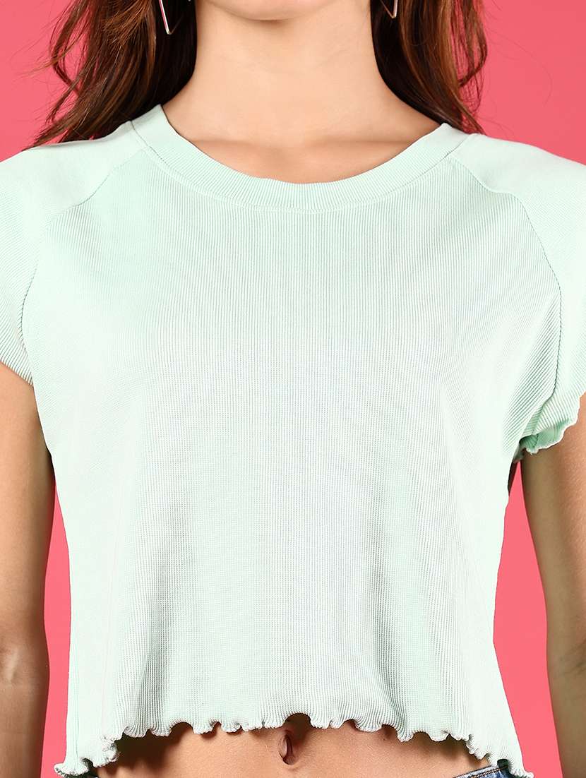 women solid cap sleeve crop top - 21873864 -  Standard Image - 2