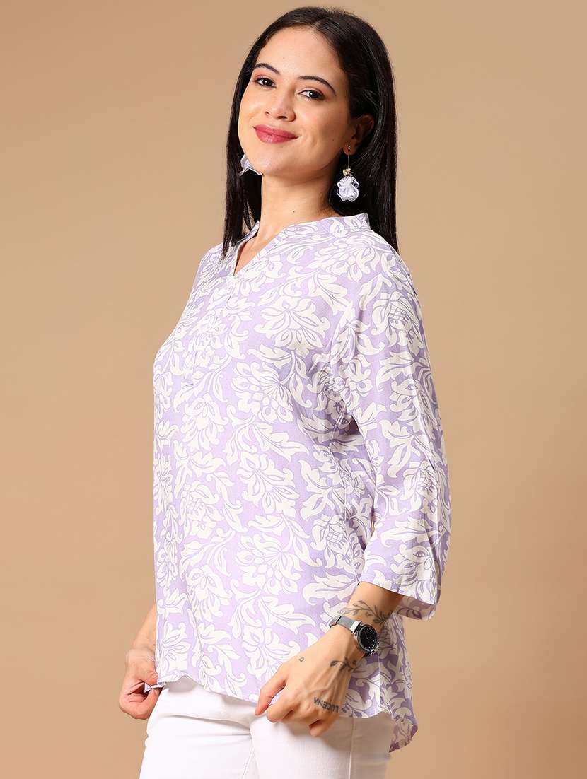 women printed mandarin neck straight kurti - 21873888 -  Standard Image - 2