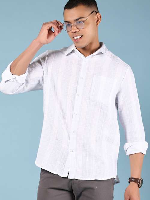 men striped long sleeve regular fit casual shirt - 21873894 - Standard Image - 0