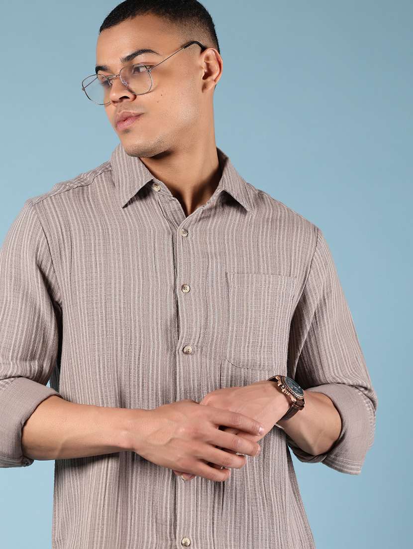 men striped long sleeve regular fit casual shirt