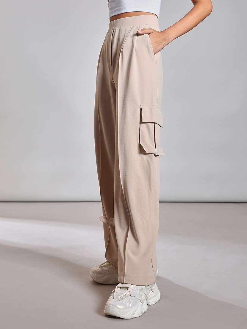 women solid high rise relaxed fit cargo - 21873901 -  Standard Image - 2