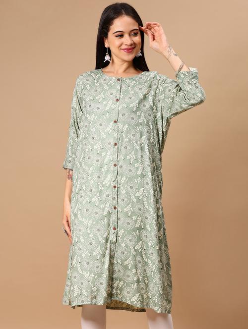 green rayon straight kurta - 21873923 - Standard Image - 0