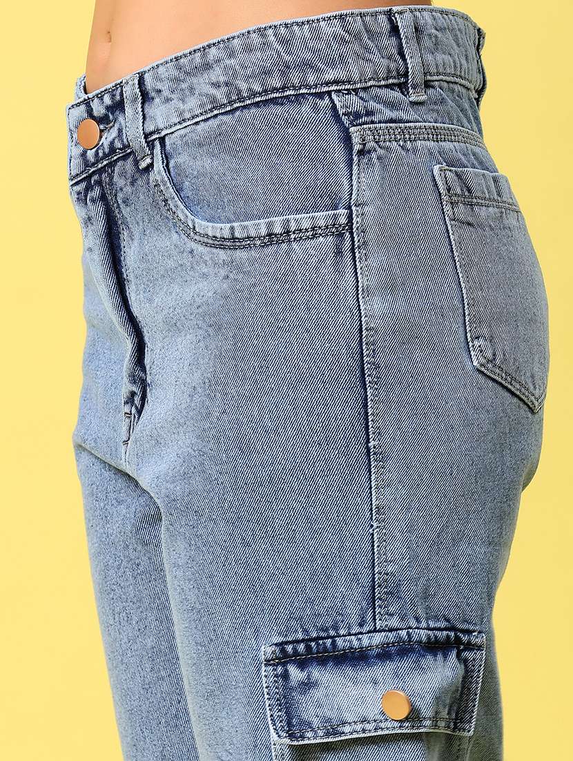 women light blue solid mid rise full length cargo - 21873941 - Standard Image - 2