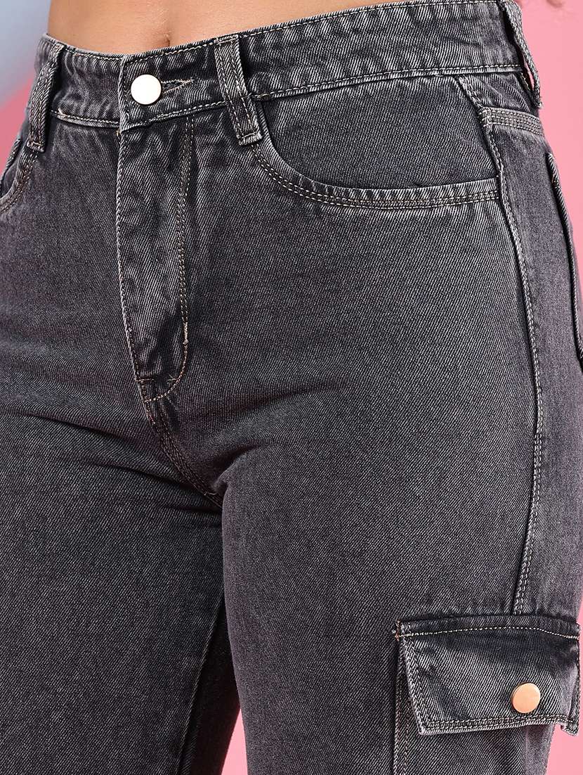 women grey solid high rise regular fit cargo - 21873983 - Standard Image - 2