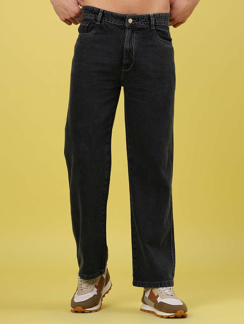 men solid mid rise straight jeans