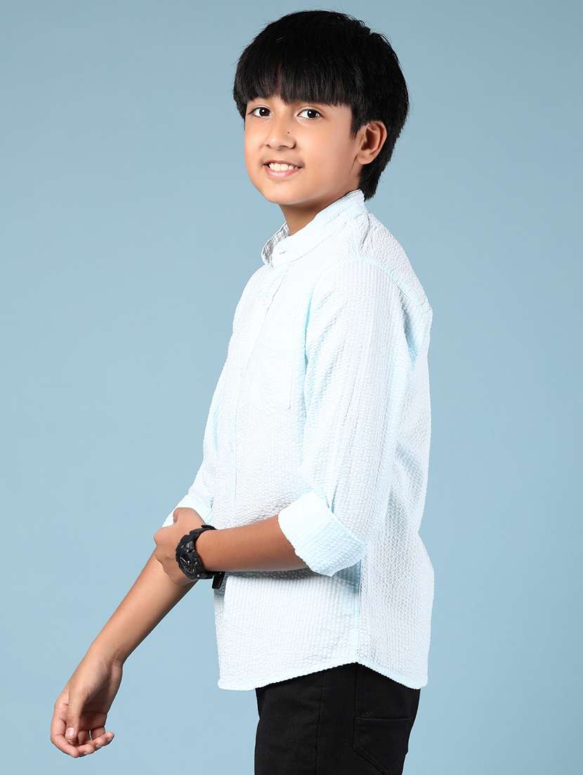 boys solid mandarin neck long sleeve shirt - 21873995 -  Standard Image - 2