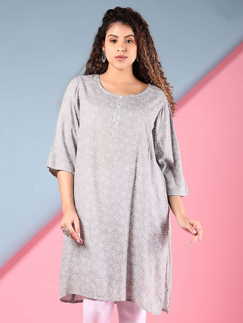 women printed mandarin neck straight kurta