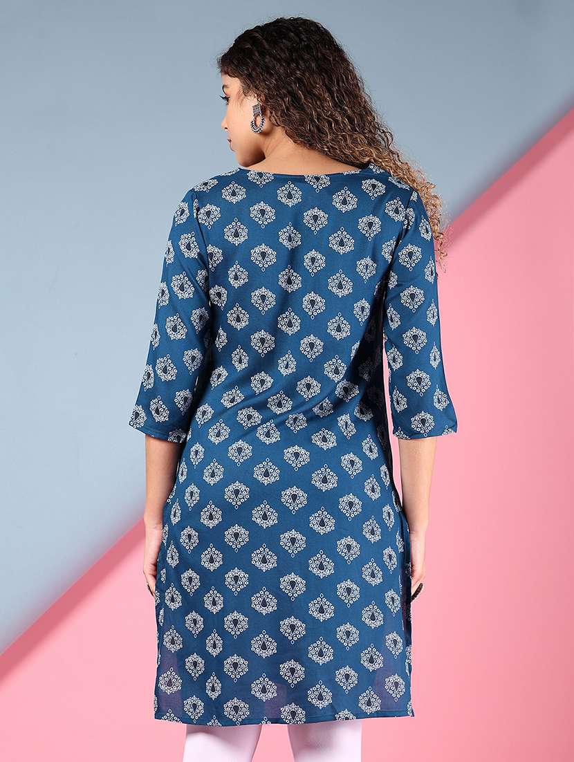 women printed mandarin neck straight kurta - 21874014 -  Standard Image - 2