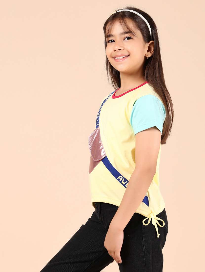 girls color block round neck tee - 21874017 - Standard Image - 2