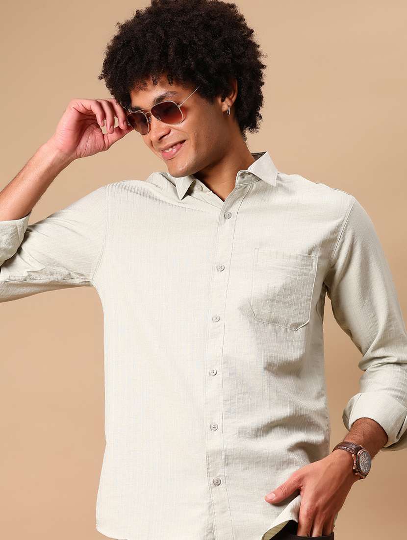men solid long sleeve collared casual shirt