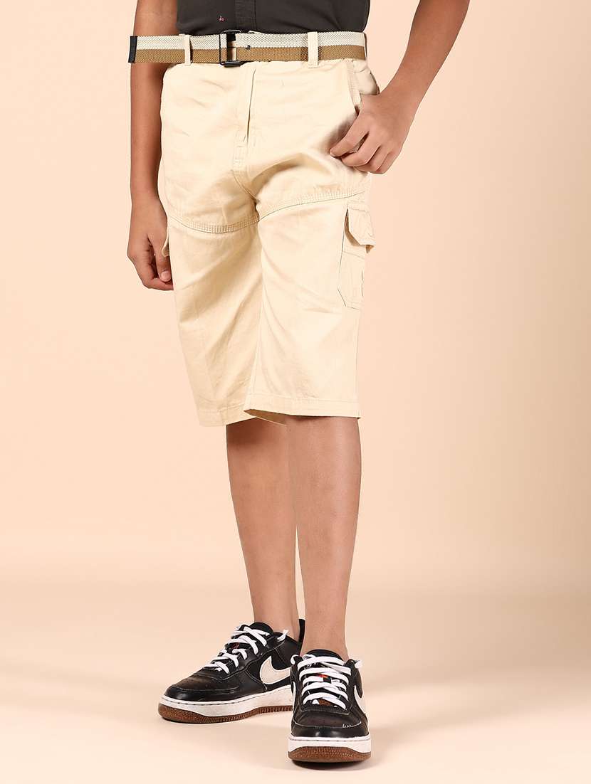 boys solid mid rise cargo three fourth