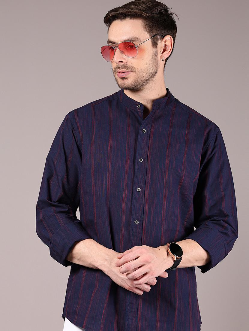men striped long sleeve regular fit casual shirt