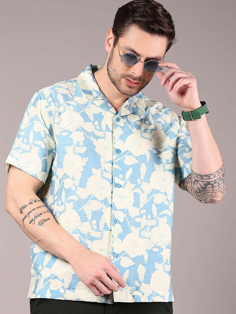 men printed cuban collaerd short sleeve shirt