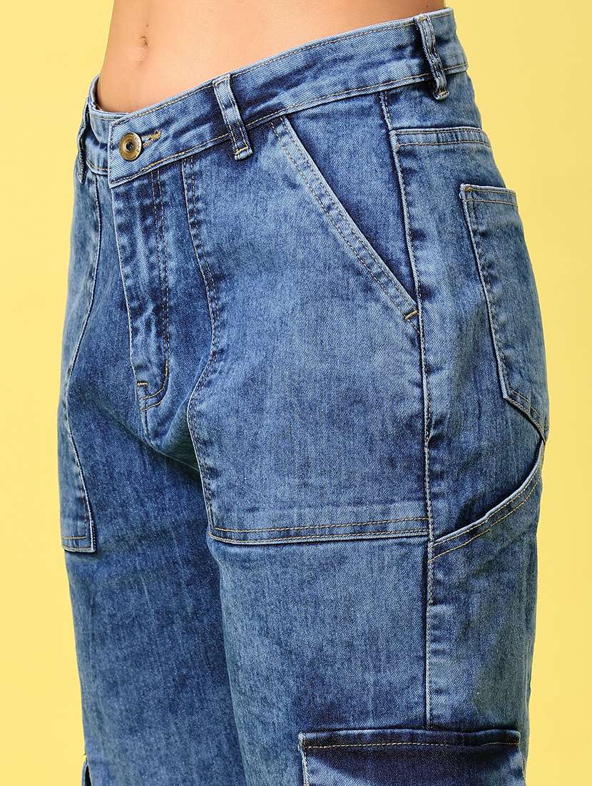 women blue solid mid rise regular fit cargo - 21874124 -  Standard Image - 2