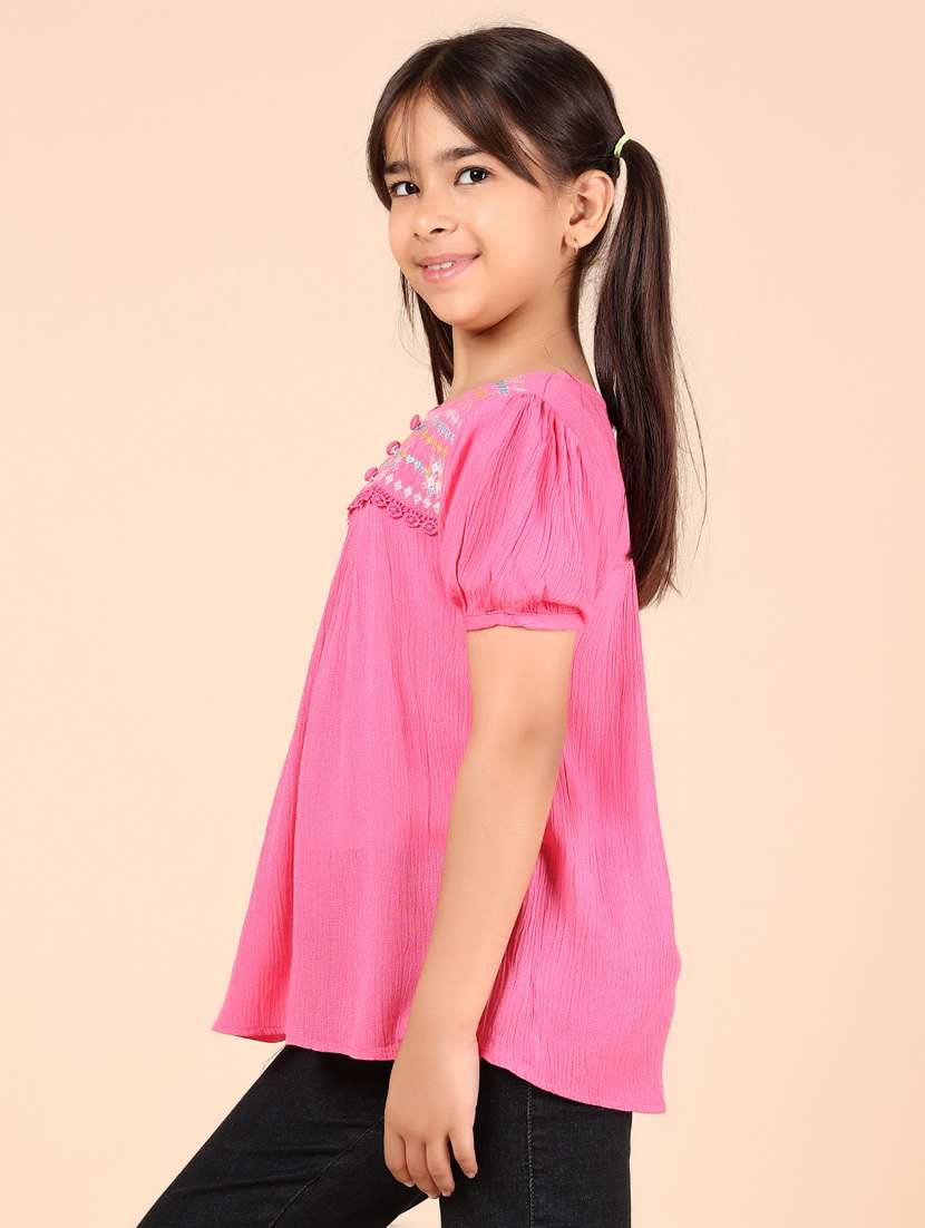 girls pink embroidered round neck top - 21874152 -  Standard Image - 2