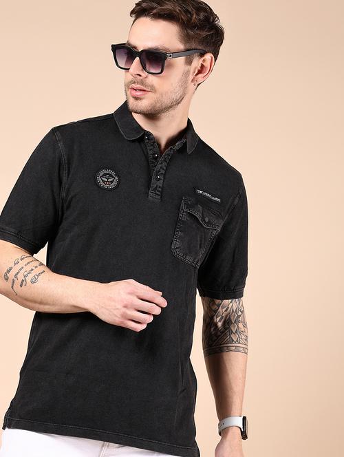 men black solid short sleeve regular fit polo t-shirt - 21874236 -  Standard Image - 0
