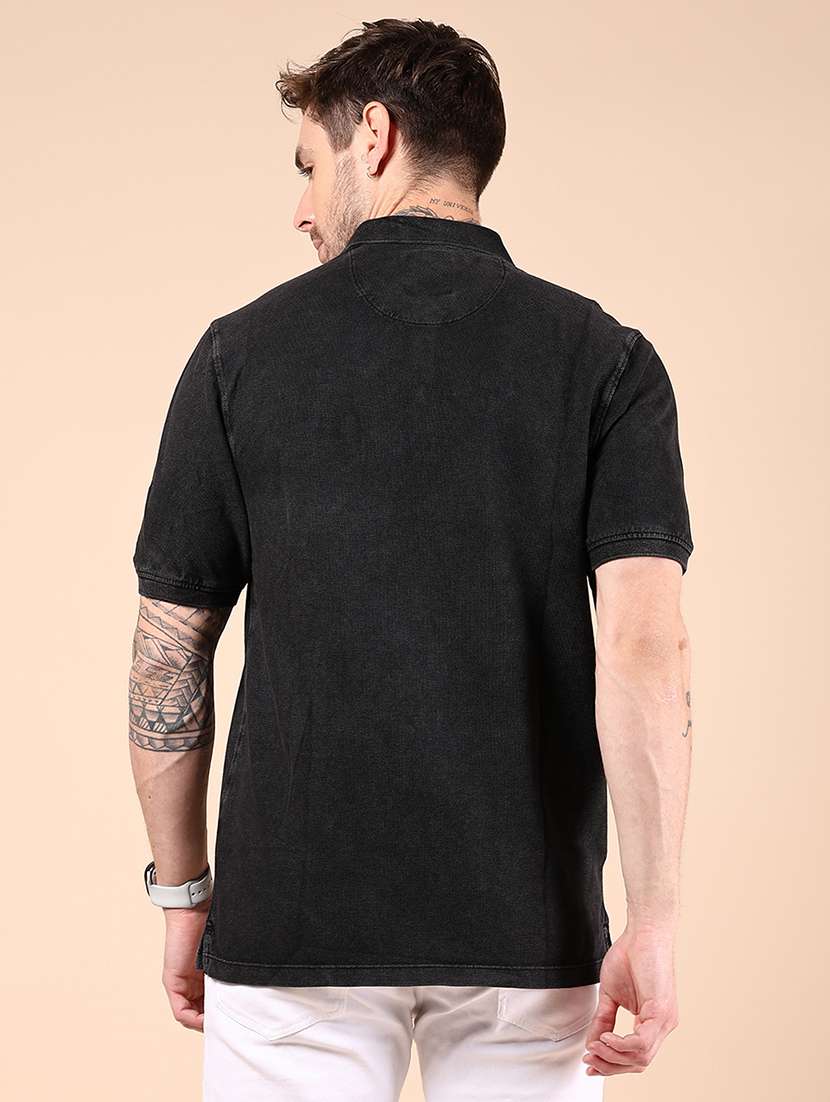Men Black Solid Short Sleeve Regular Fit Polo T Shirt